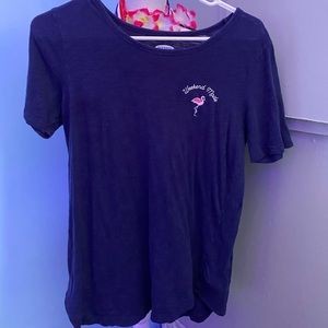 An extra size shirt, from old navy, and says “weekend mode” on the left side.